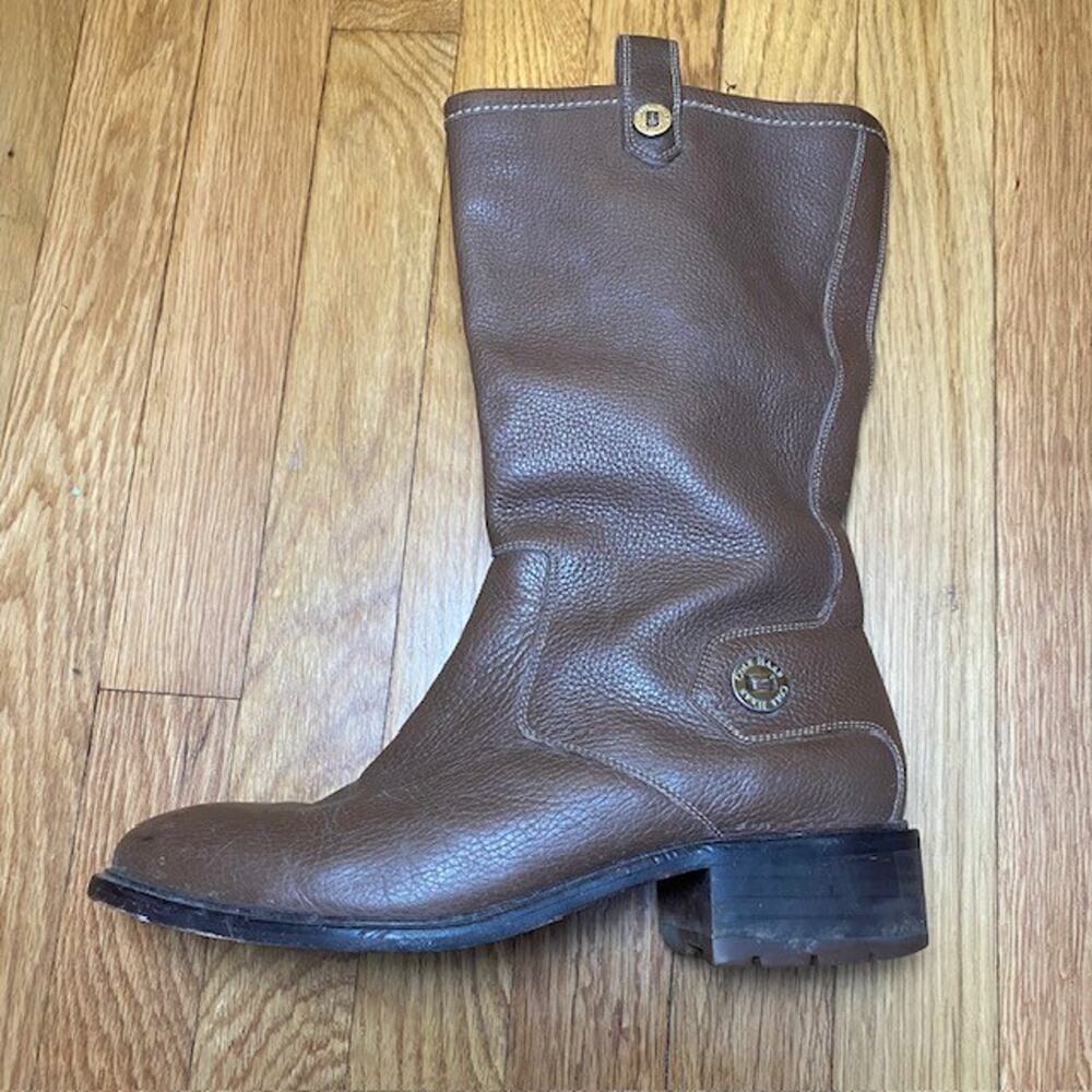 Cole Haan Brown Leather  Mid Calf Riding Boots Low Block Heel Womens 9.5 Classic